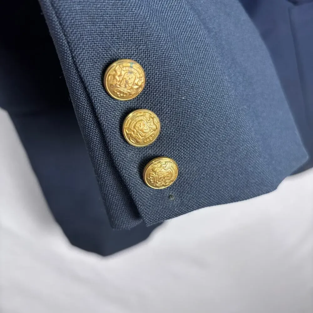 Vintage American Craftsman Men's 40 Navy Suit Jacket Blazer w/ Gold Buttons